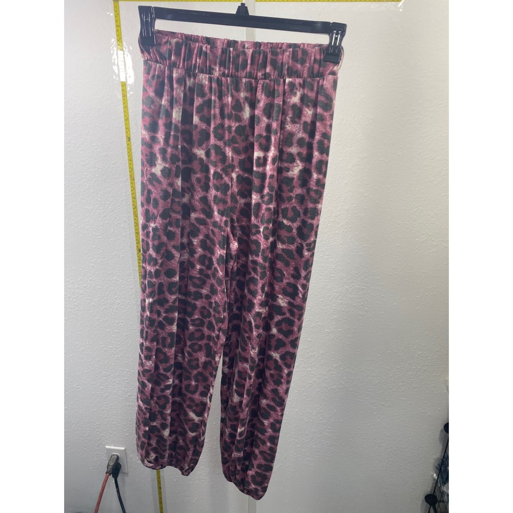 Zenana Pink Leopard Print Joggers Elastic Waist Animal Print Lounge Pants Small
